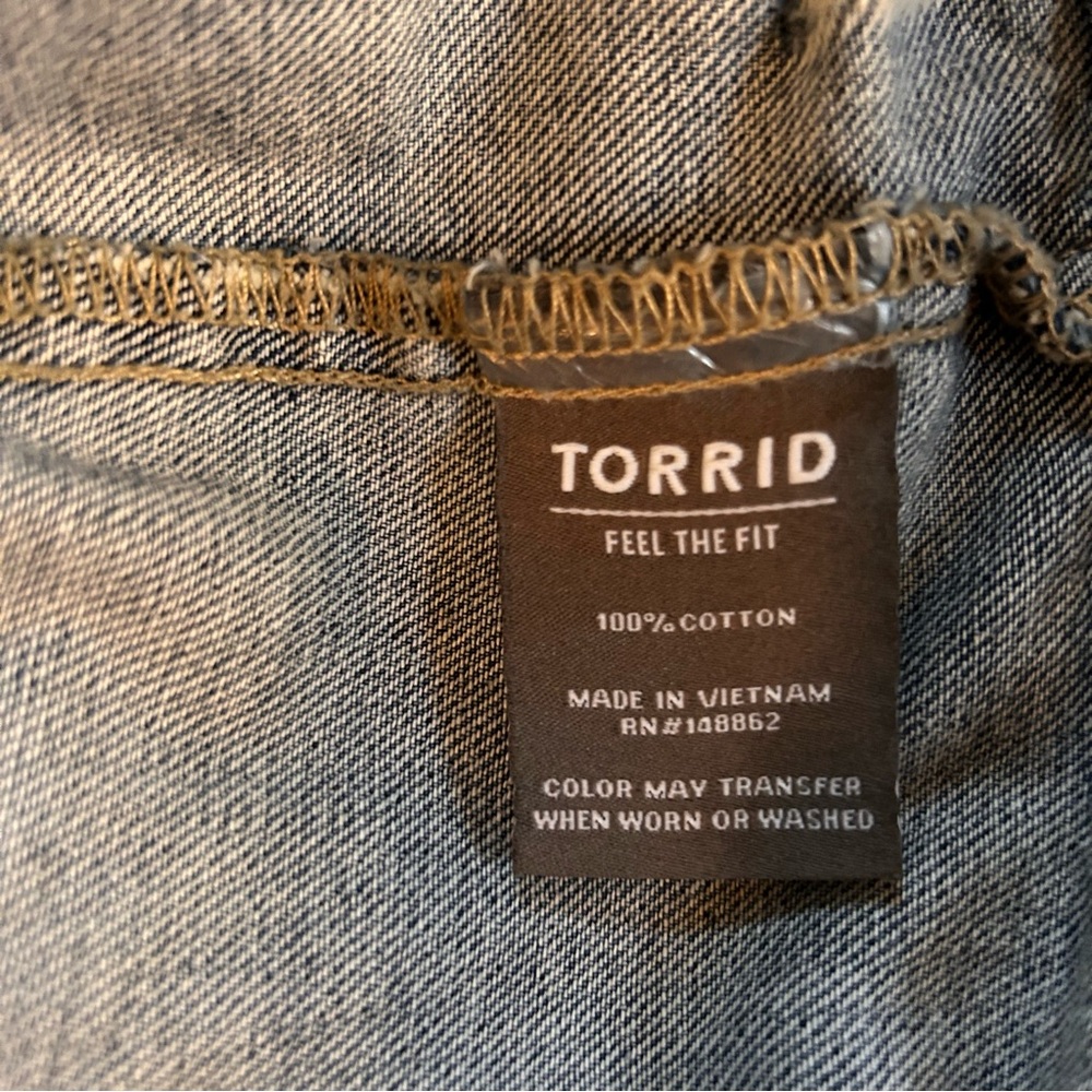 Torrid Classic Long Denim Jacket with Distressed Details Size 1X - Picture 7 of 10